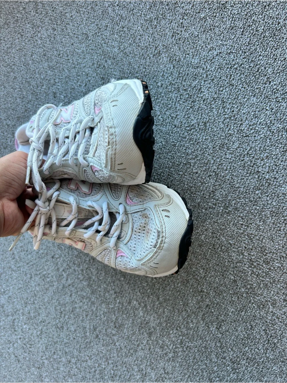New Balance White Sneakers with Pink Accents
